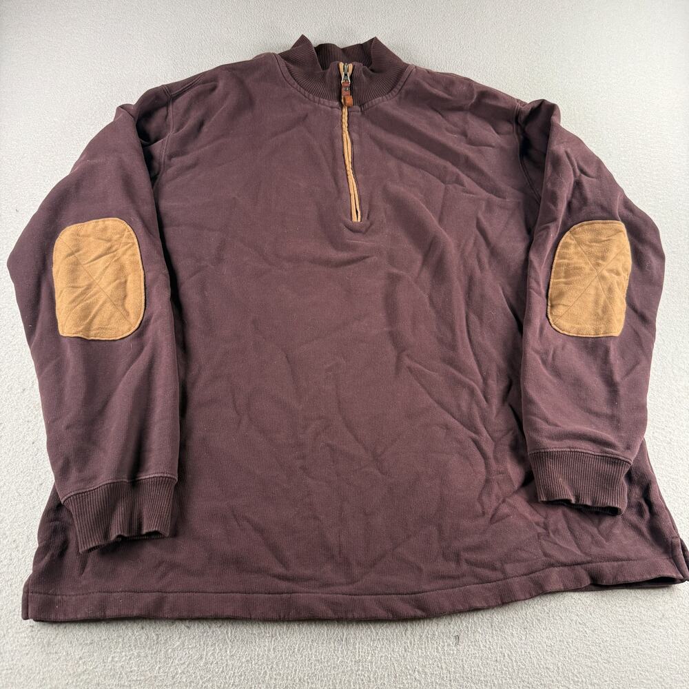 Woolrich Men's XL Quarter Zip Sweatshirt Brown Cotton Blend Elbow Patches